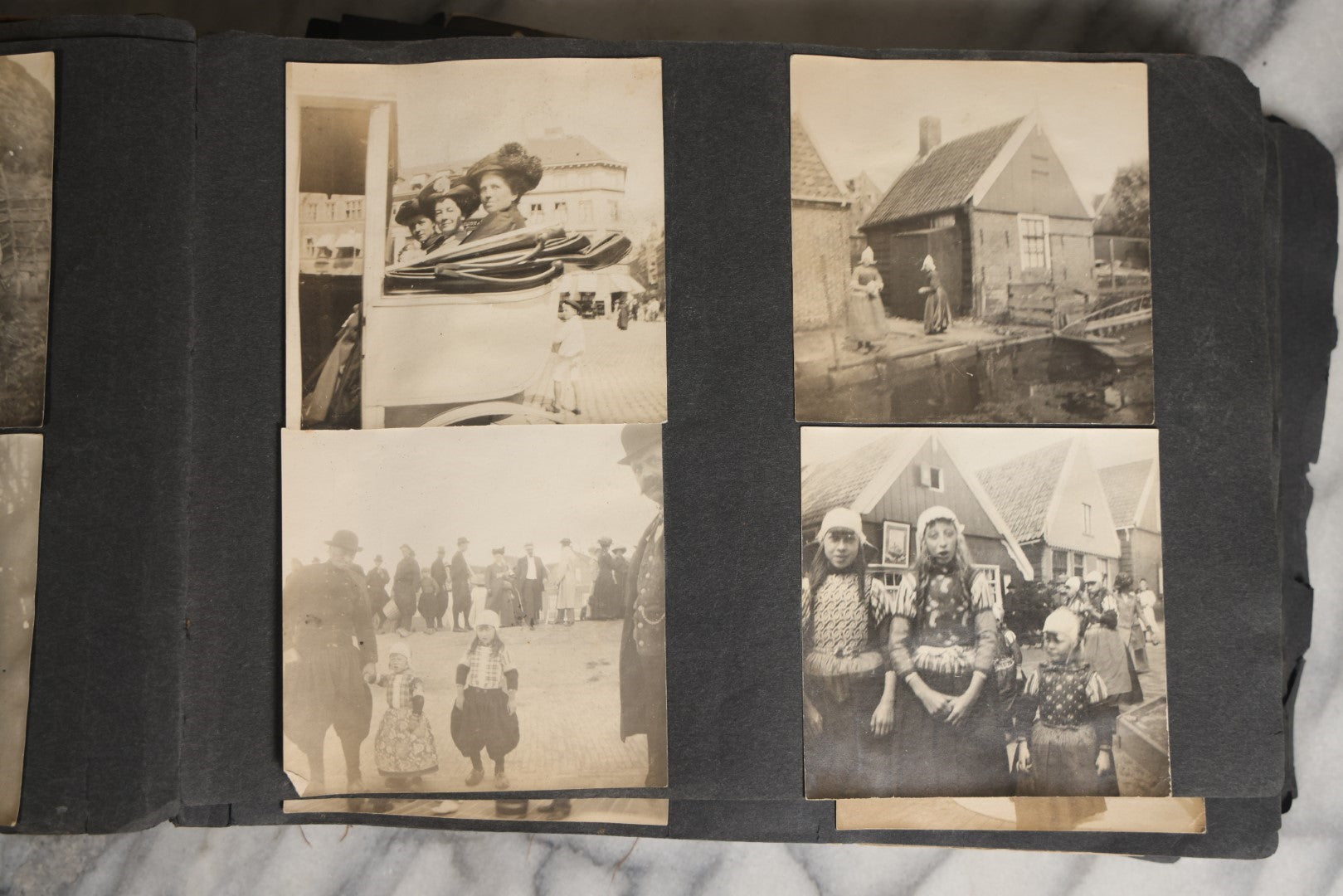 Lot 026 - Antique Early 20th Century Snapshot Photo Album With Many Photos Including Horse Drawn Sleighs, Carriages, Dogs And Pets, And More, Travel Photos, Netherlands, Circa 1910