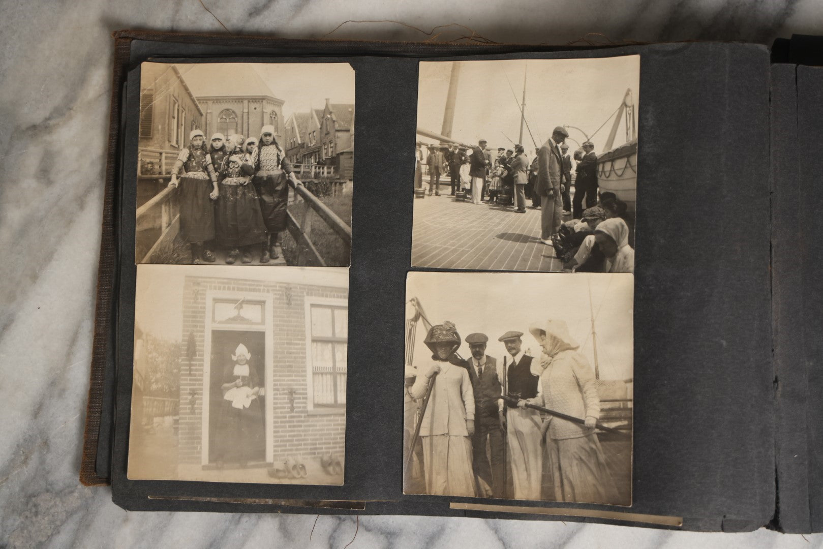 Lot 026 - Antique Early 20th Century Snapshot Photo Album With Many Photos Including Horse Drawn Sleighs, Carriages, Dogs And Pets, And More, Travel Photos, Netherlands, Circa 1910