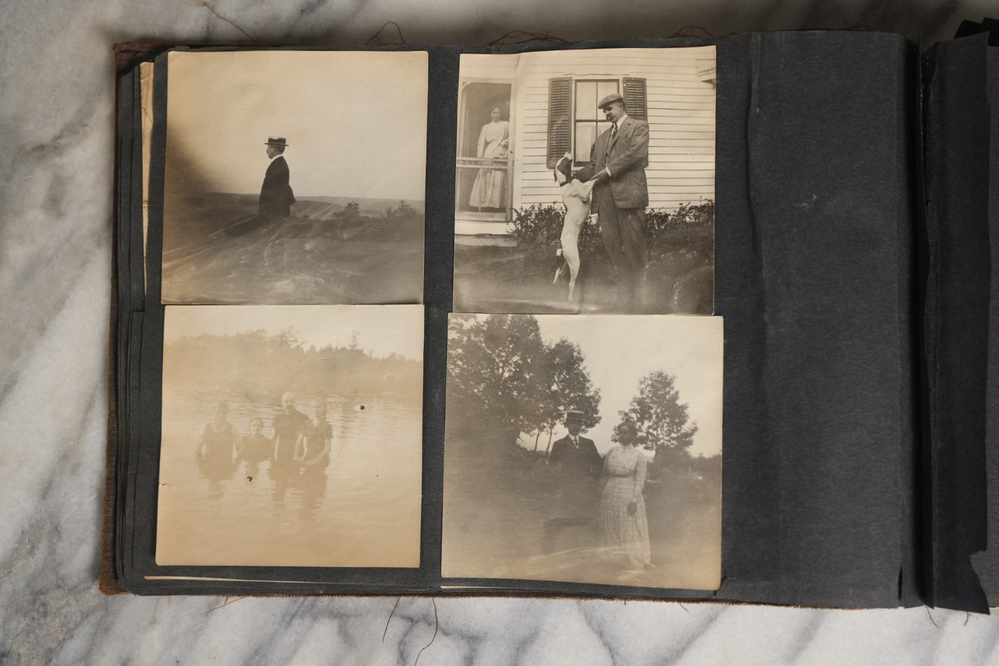 Lot 026 - Antique Early 20th Century Snapshot Photo Album With Many Photos Including Horse Drawn Sleighs, Carriages, Dogs And Pets, And More, Travel Photos, Netherlands, Circa 1910