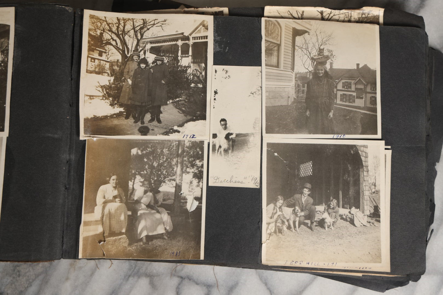 Lot 026 - Antique Early 20th Century Snapshot Photo Album With Many Photos Including Horse Drawn Sleighs, Carriages, Dogs And Pets, And More, Travel Photos, Netherlands, Circa 1910