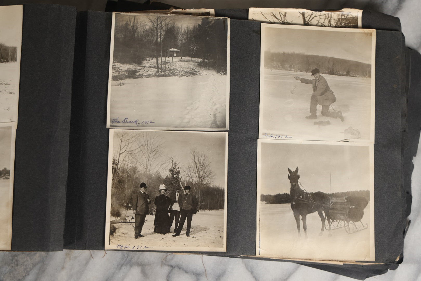 Lot 026 - Antique Early 20th Century Snapshot Photo Album With Many Photos Including Horse Drawn Sleighs, Carriages, Dogs And Pets, And More, Travel Photos, Netherlands, Circa 1910