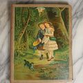 Lot 029 - Antique Victorian Trade Card Scrapbook Album With Two Girls And Puppy On Cover, Containing Many Scraps Including Rat Poison, Calling Card, Frogs, And More