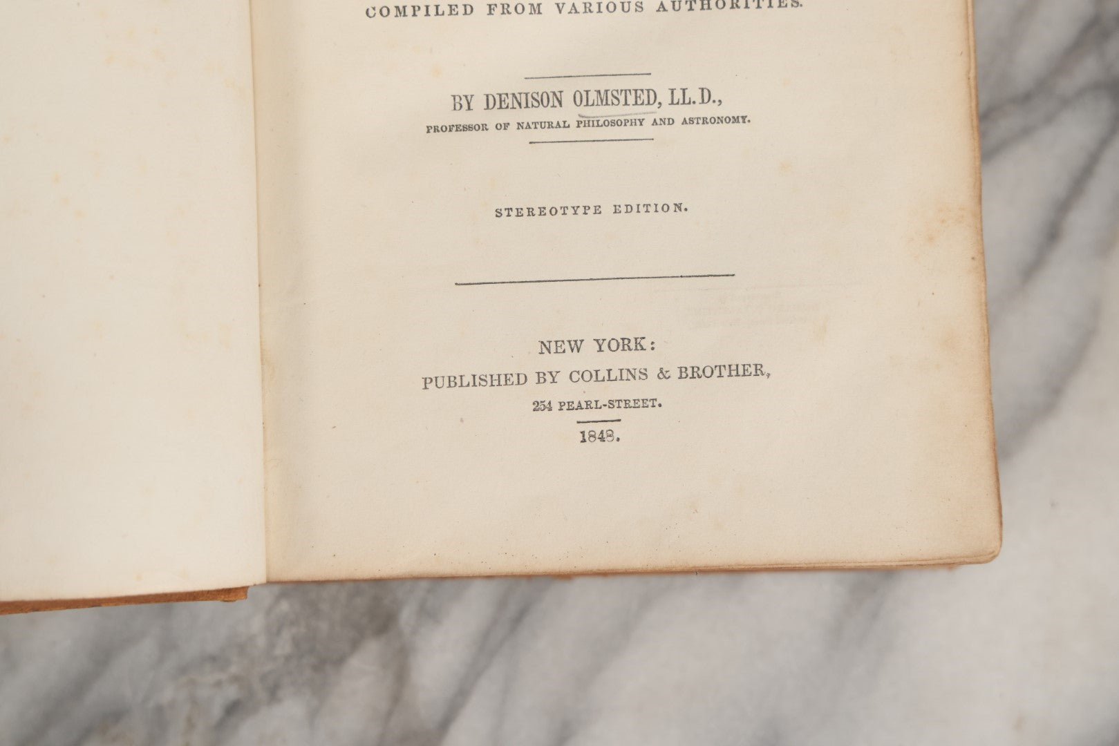 Lot 030 - "An Introduction To Natural Philosophy" Antique Book By Dennison Olmsted, For Yale College, Published 1848 By Collins & Brothers, New York, Illustrated