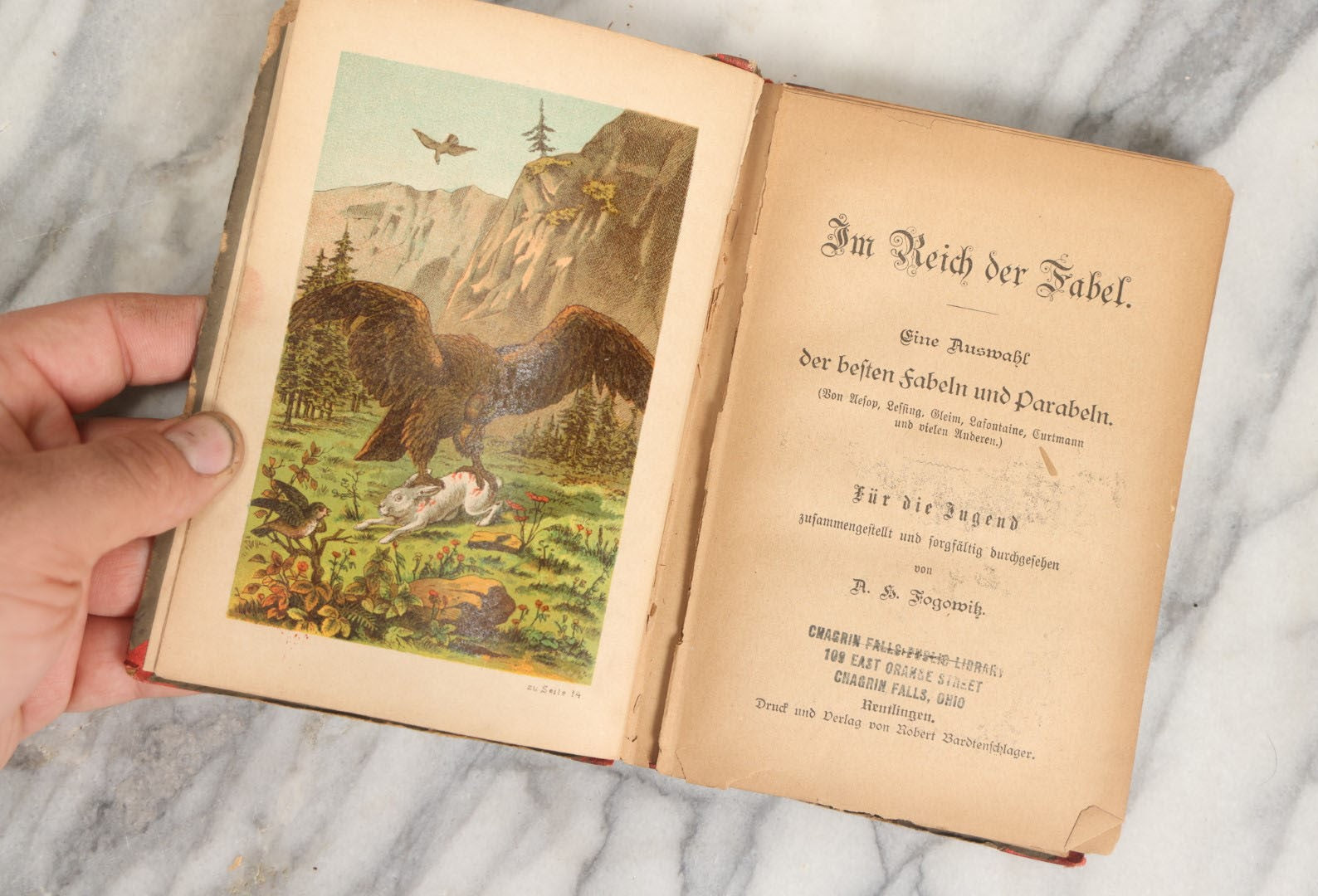 Lot 034 - "In The Realm Of Fable, A Selection Of The Best Fables And Parables (By Aesop, Lessing, Gleim, Lafontaine, Curtmann And Many Others)" Illustrated Antique German Fable Book