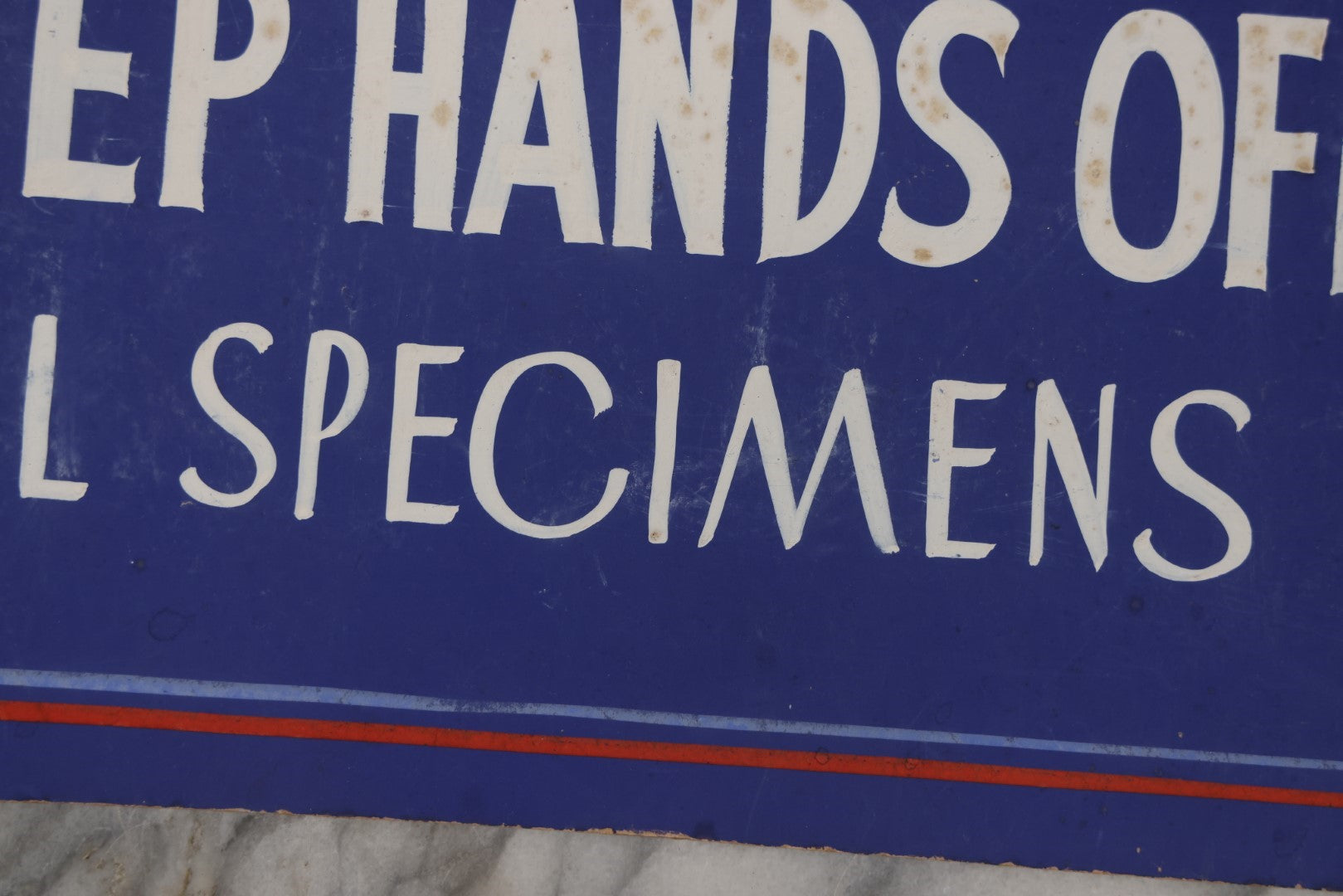 Lot 038 - "Please Keep Hands Off All Specimens" Vintage Hand Painted Paper Board Sign, Likely From A Museum