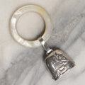 Lot 040 - Antique Baby Rattle With Little Miss Muffet, Spider And Spider Web On Bell, With Mother Of Pearl Ring