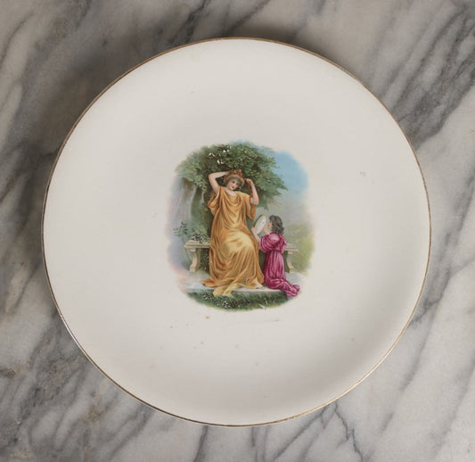 Lot 042 - Antique Austrian Decorative Porcelain Plate With Two Women In Garden, Little Girl Holding Up Mirror, By Knowles, Taylor, And Knowles Co. 