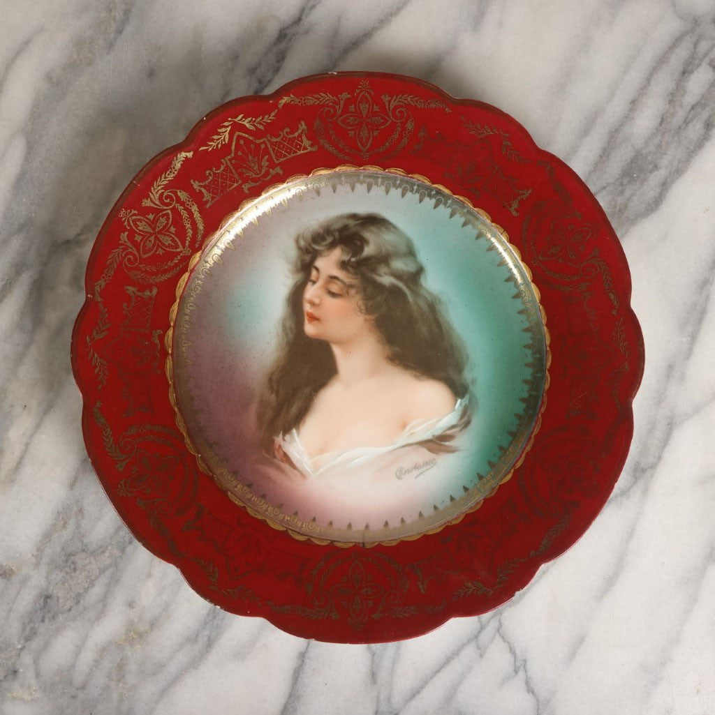 Lot 043 - Antique Austrian Decorative Porcelain Plate With Image Of Beautiful Woman, Constance, Marked M.Z., Note Chip And Hairlines