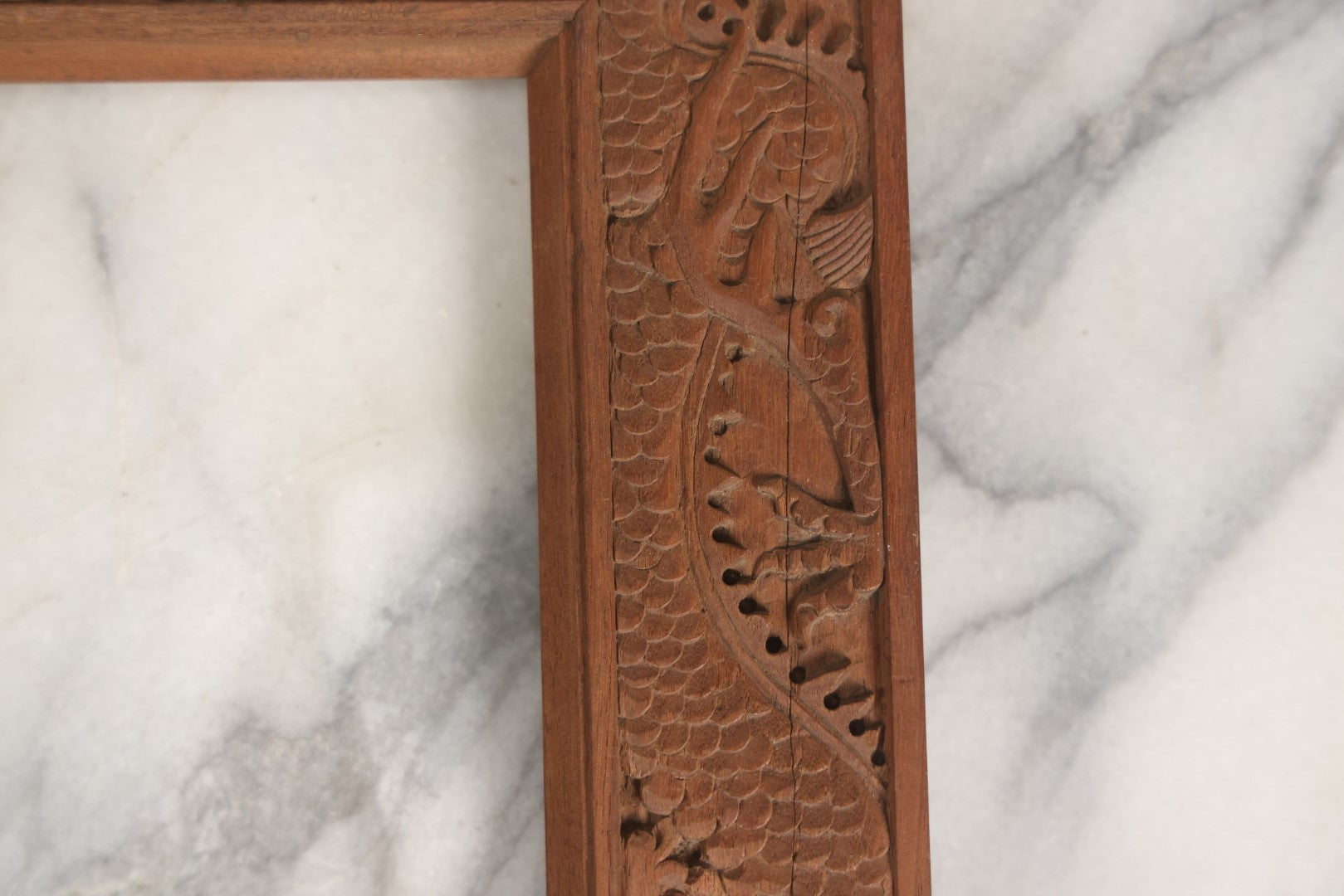 Lot 047 - Vintage Carved Wood Chinese Dragon Frame, 10-3/4" x 12-3/4"