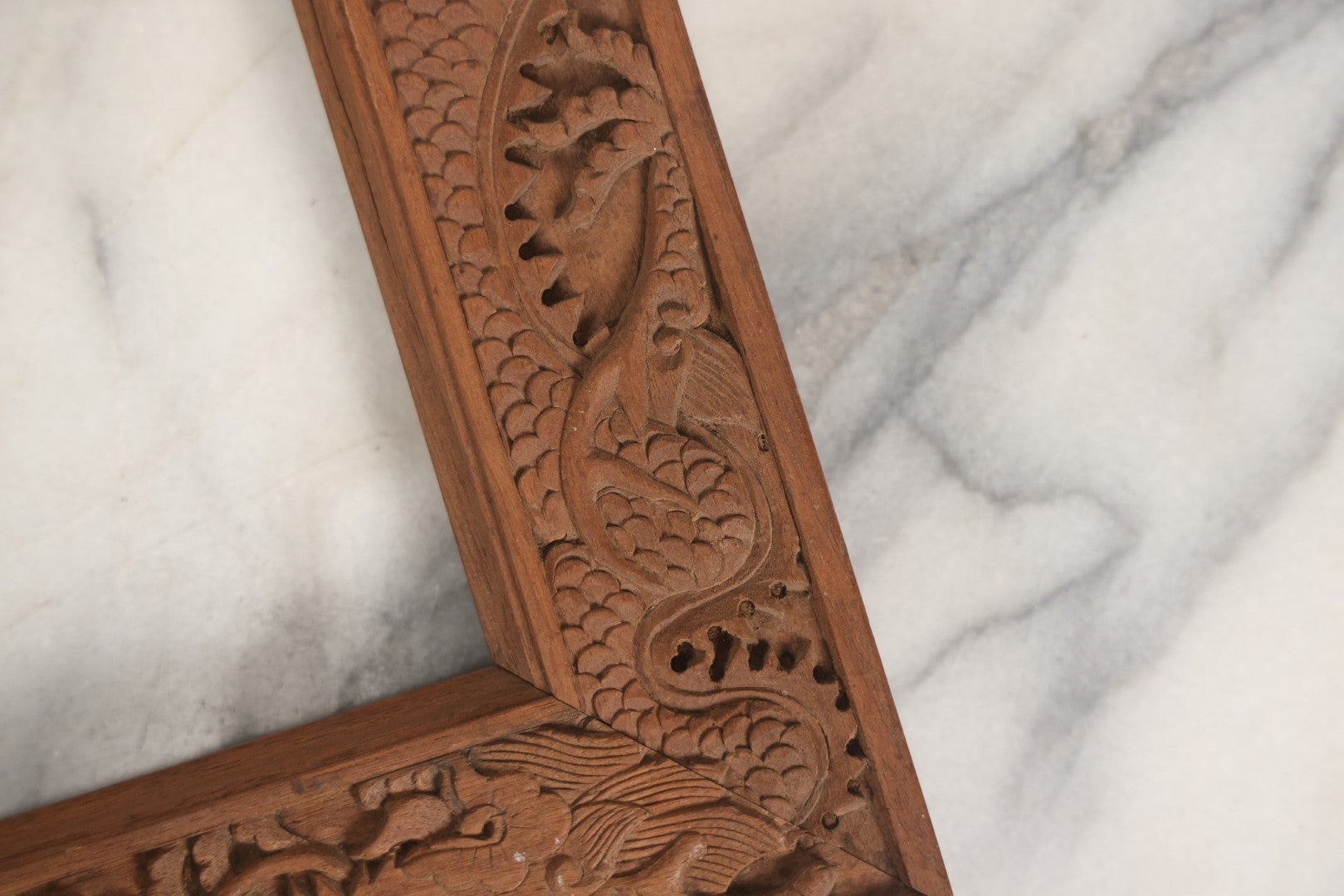 Lot 047 - Vintage Carved Wood Chinese Dragon Frame, 10-3/4" x 12-3/4"