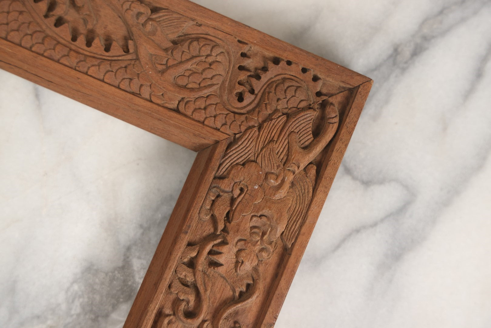 Lot 047 - Vintage Carved Wood Chinese Dragon Frame, 10-3/4" x 12-3/4"