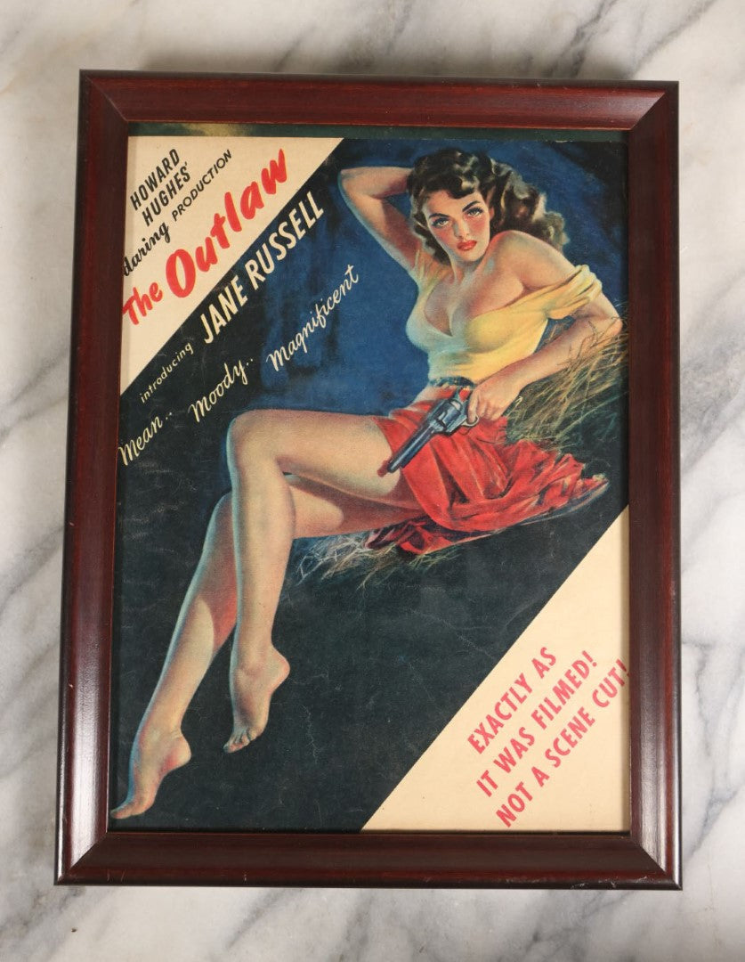 Lot 049 - Vintage Framed Movie Advertisement For Howard Hughes' "The Outlaw" Introducing Jane Russell, Pinup