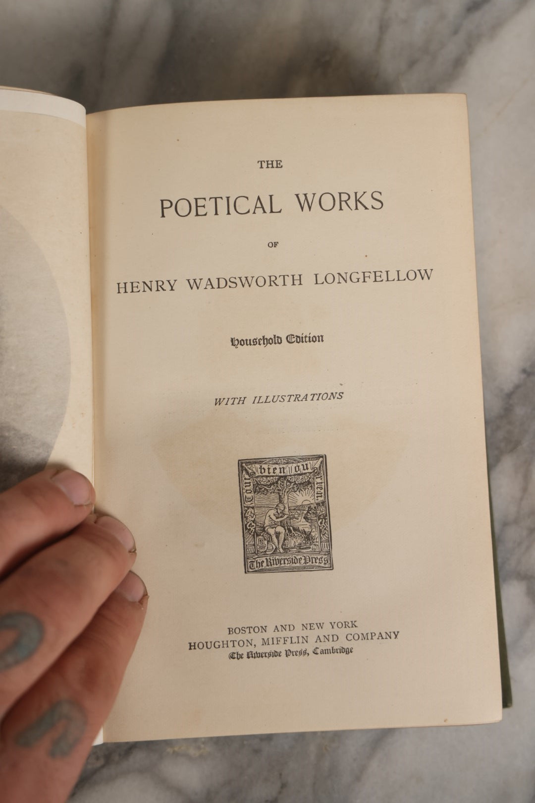 Lot 051 - "The Poetical Works Of Henry Wadsworth Longfellow" Household Edition, Illustrated, Antique Book, Copyright 1883 By Houghton, Mifflin, & Co., Cambridge, Massachusetts