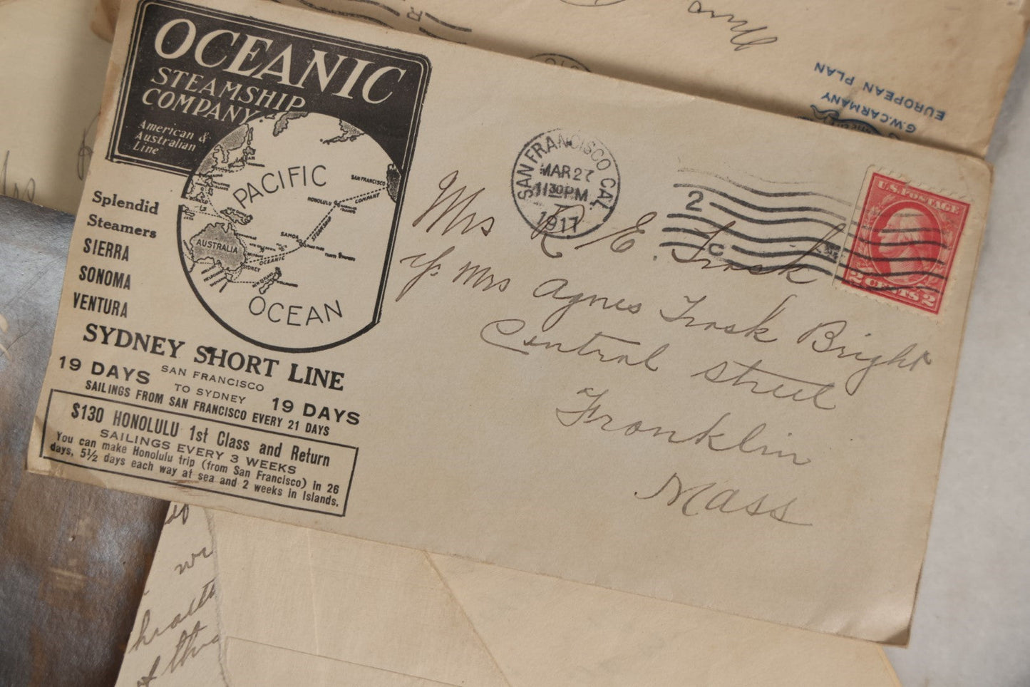 Lot 063 - Miscellaneous Antique Ephemera Grouping With Many Postcards, Antique Handwritten Letters And Correspondence, Etc, Including Oceanic Steamship Company, Christmas And More, 25+ Pieces