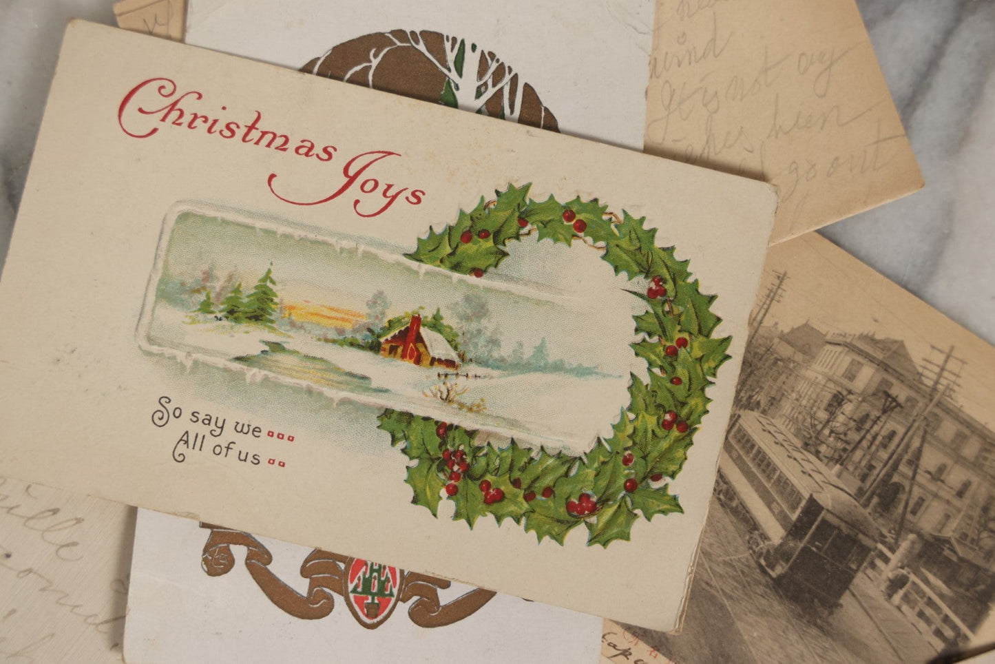 Lot 063 - Miscellaneous Antique Ephemera Grouping With Many Postcards, Antique Handwritten Letters And Correspondence, Etc, Including Oceanic Steamship Company, Christmas And More, 25+ Pieces