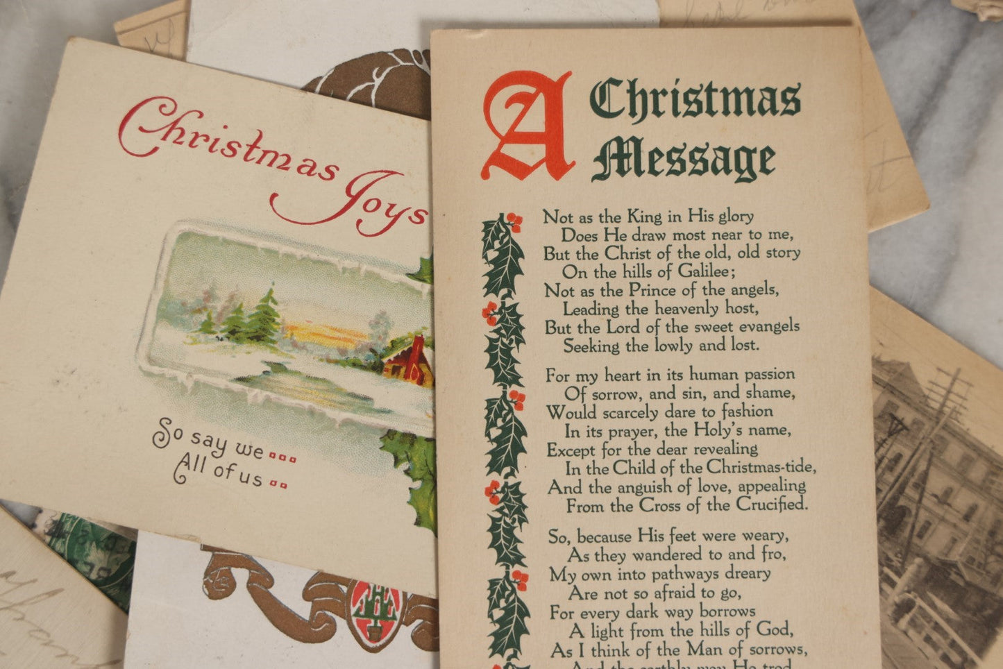 Lot 063 - Miscellaneous Antique Ephemera Grouping With Many Postcards, Antique Handwritten Letters And Correspondence, Etc, Including Oceanic Steamship Company, Christmas And More, 25+ Pieces