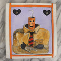 Lot 069 - Vintage Halloween Jack-O-Lantern Pumpkin Painting On Cardboard, With Pumpkin Man In Jacket With Tie, Black Hearts, Signed Paul Pate, 1998