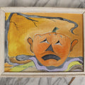 Lot 072 - Vintage Halloween Jack-O-Lantern Pumpkin Painting On Cardboard, With Yellow Sky, Dead Tree With One Long Branch, Worried Face, Signed Paul Pate, 1998