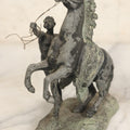 Lot 076 - Antique Spelter Metal Statue Of Man Holding Reins Of Rearing Horse, Various Wear, Paint Chipping