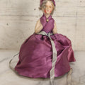 Lot 077 - Antique Half Boudoir Doll Pin Cushion In Pink Dress With Bonnet, Rosy Cheeks