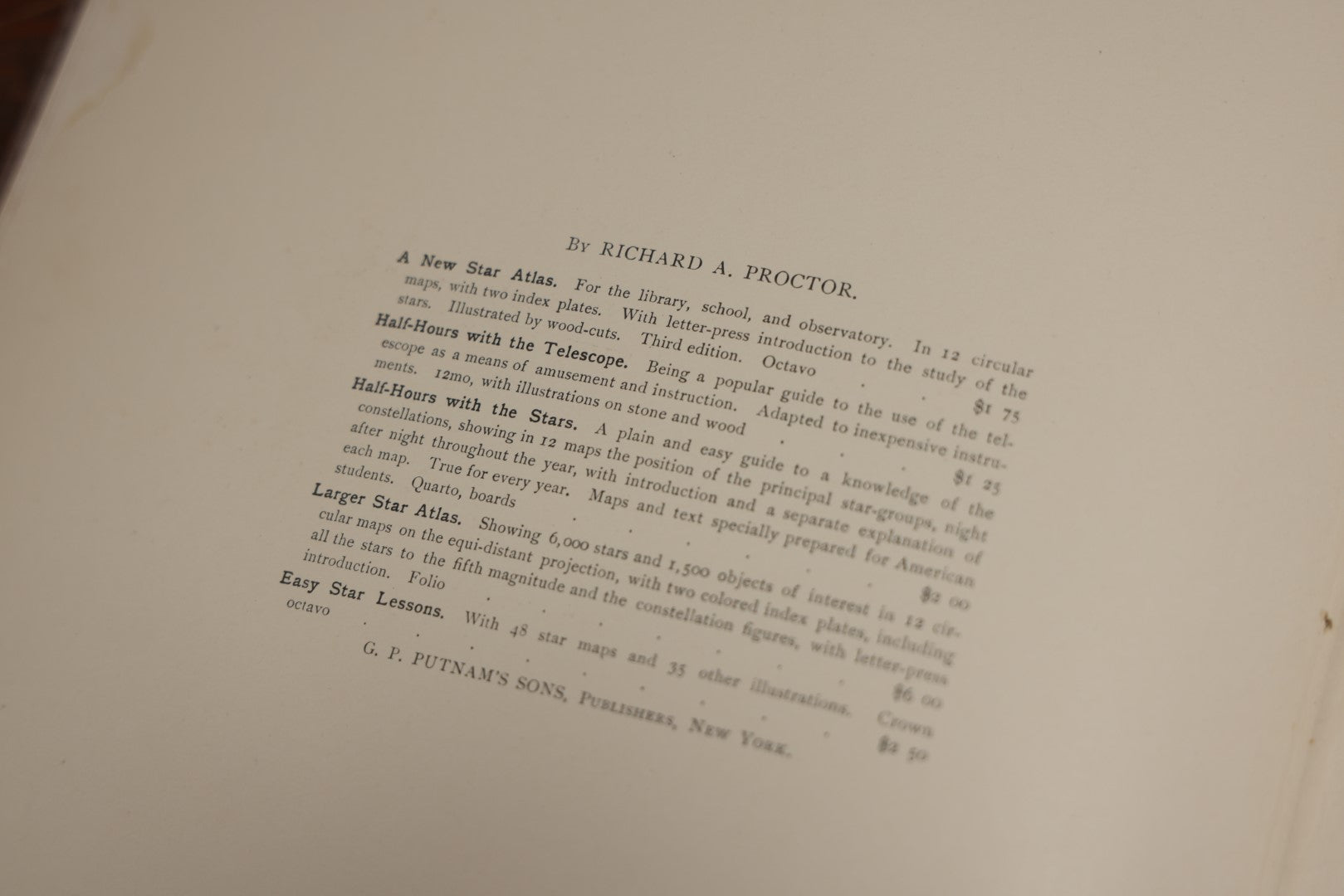 Lot 003 - "Half Hours With The Stars" Antique Astronomy And Constellation Book By R.A. Proctor, Published By G.P. Putnam's Sons, The Knickerbocker Press, 1887