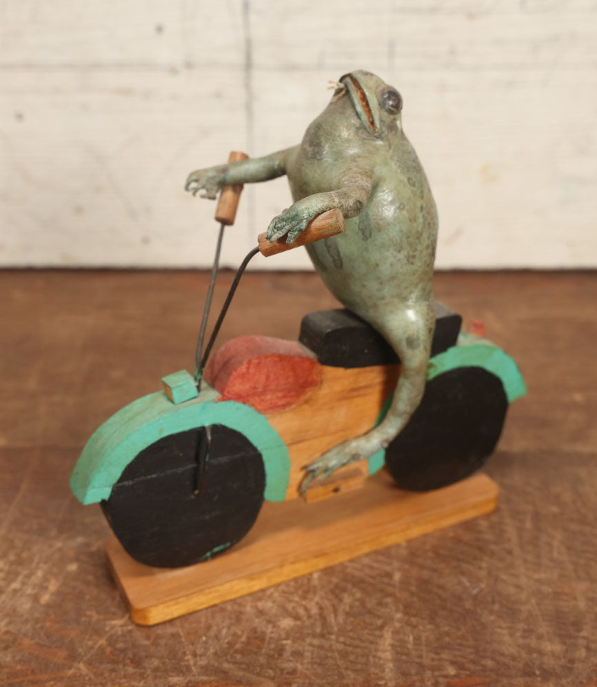 Lot 004 - Vintage Mexican Folk Art Taxidermy Frog Riding A Motorcycle