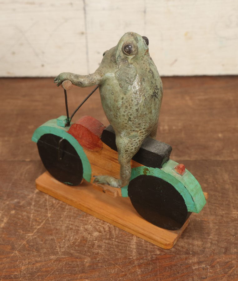 Lot 004 - Vintage Mexican Folk Art Taxidermy Frog Riding A Motorcycle