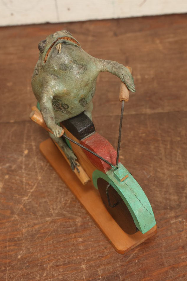 Lot 004 - Vintage Mexican Folk Art Taxidermy Frog Riding A Motorcycle