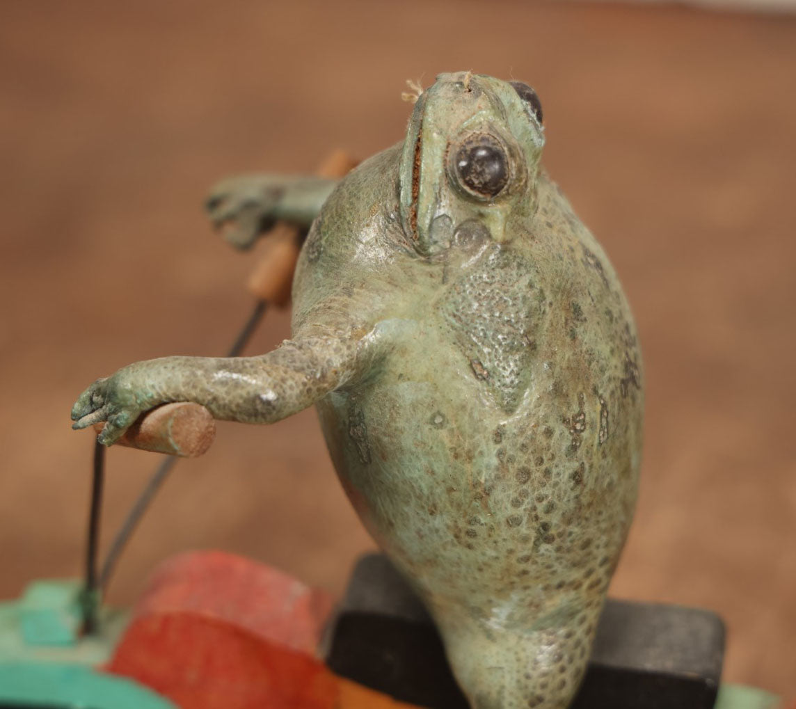 Lot 004 - Vintage Mexican Folk Art Taxidermy Frog Riding A Motorcycle