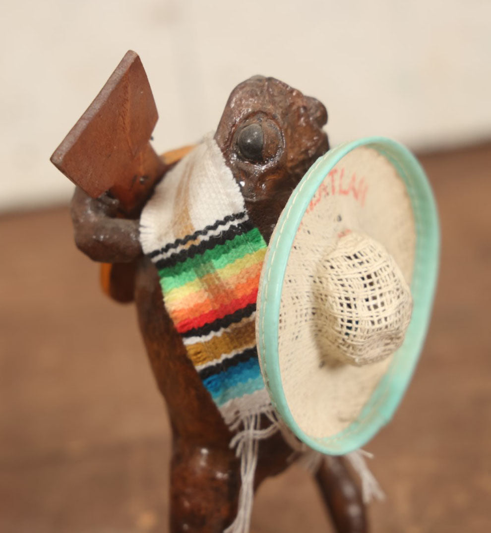 Lot 006 - Vintage Mexican Folk Art Taxidermy Frog Playing Mandolin In Sombrero