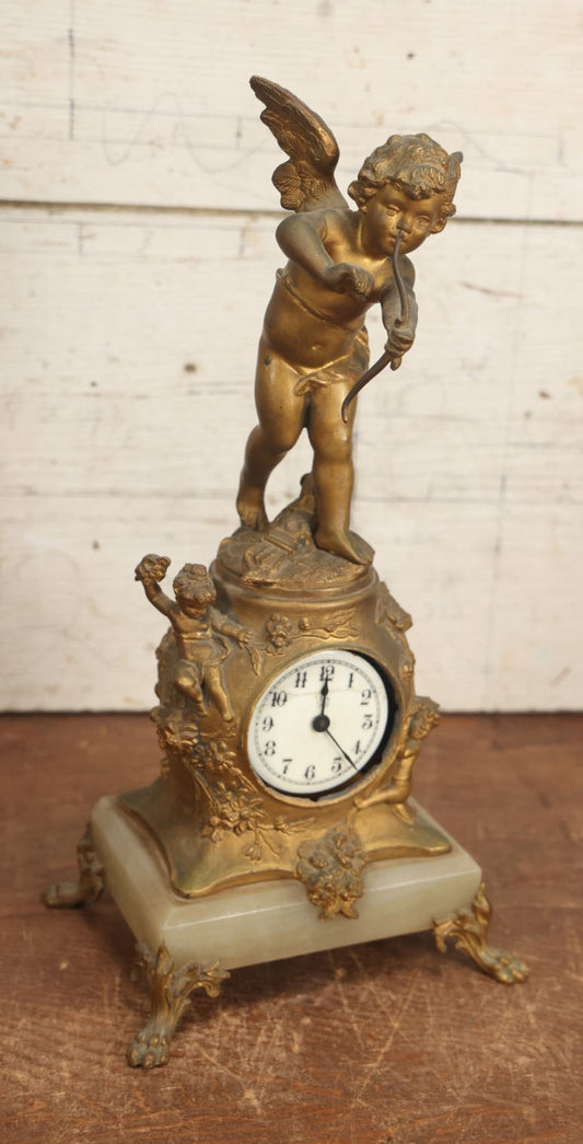 Lot 008 - Antique Decorative Clock With Cast Metal Cupid Figural Statue, By The Jennings Brothers, Bridgeport, Connecticut, Not Functioning