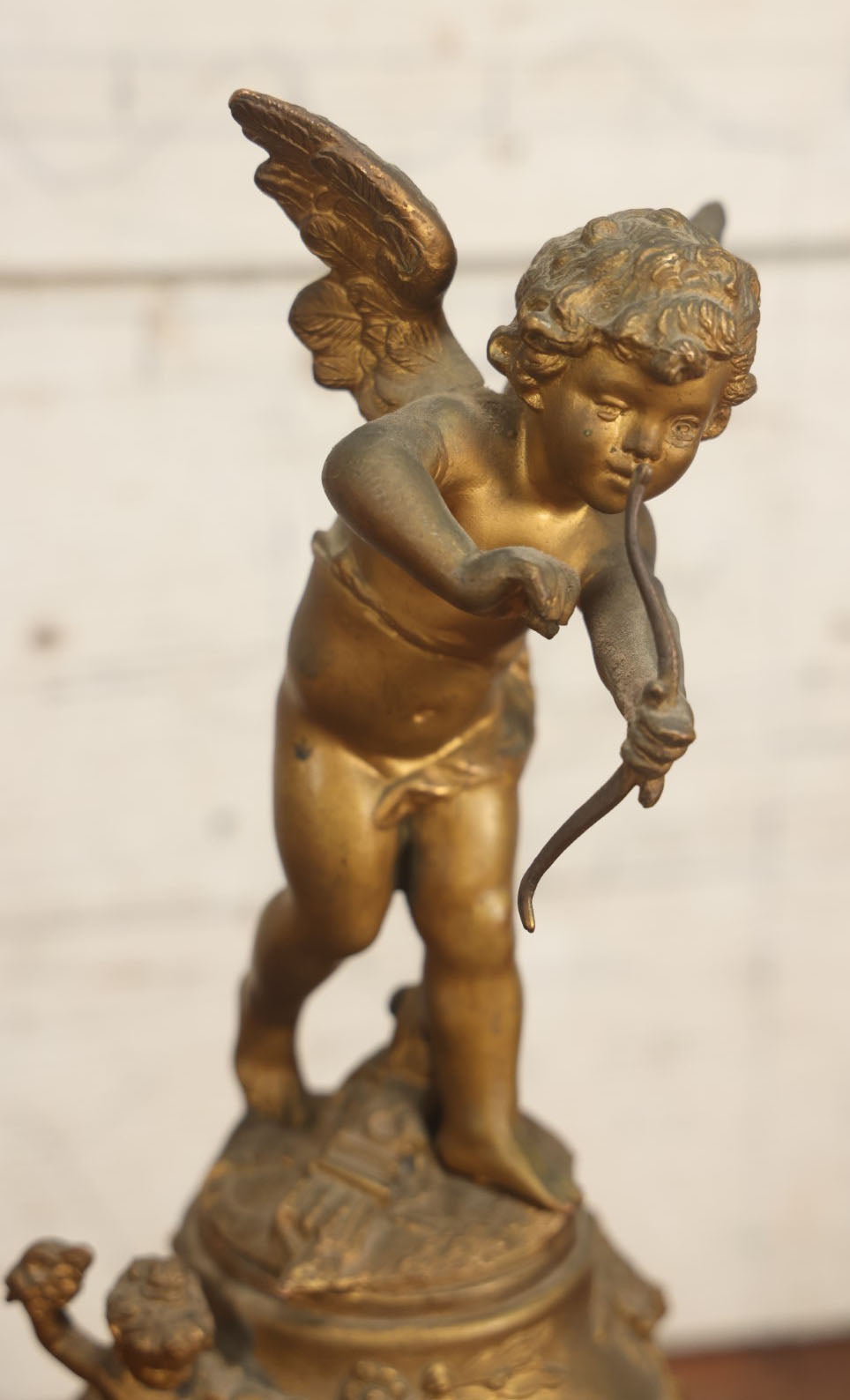 Lot 008 - Antique Decorative Clock With Cast Metal Cupid Figural Statue, By The Jennings Brothers, Bridgeport, Connecticut, Not Functioning