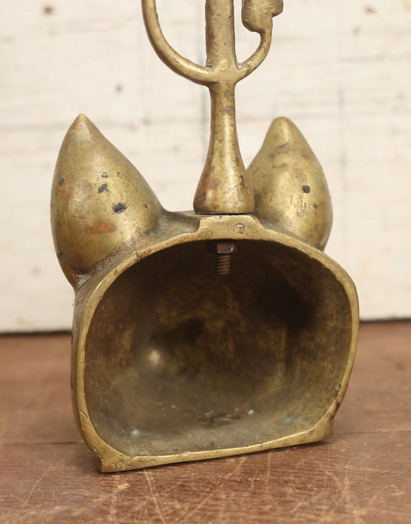 Lot 011 - Antique Cast Brass Fox Head Door Stop With Tail Handle, V.M. Maker's Mark