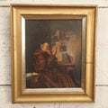 Lot 012 - Antique Painting On Canvas Of A Jolly Monk Friar Smiling And Reading, Done After An Earlier Work, In Frame, Attributed To J. Newcomb, 12" x 14"