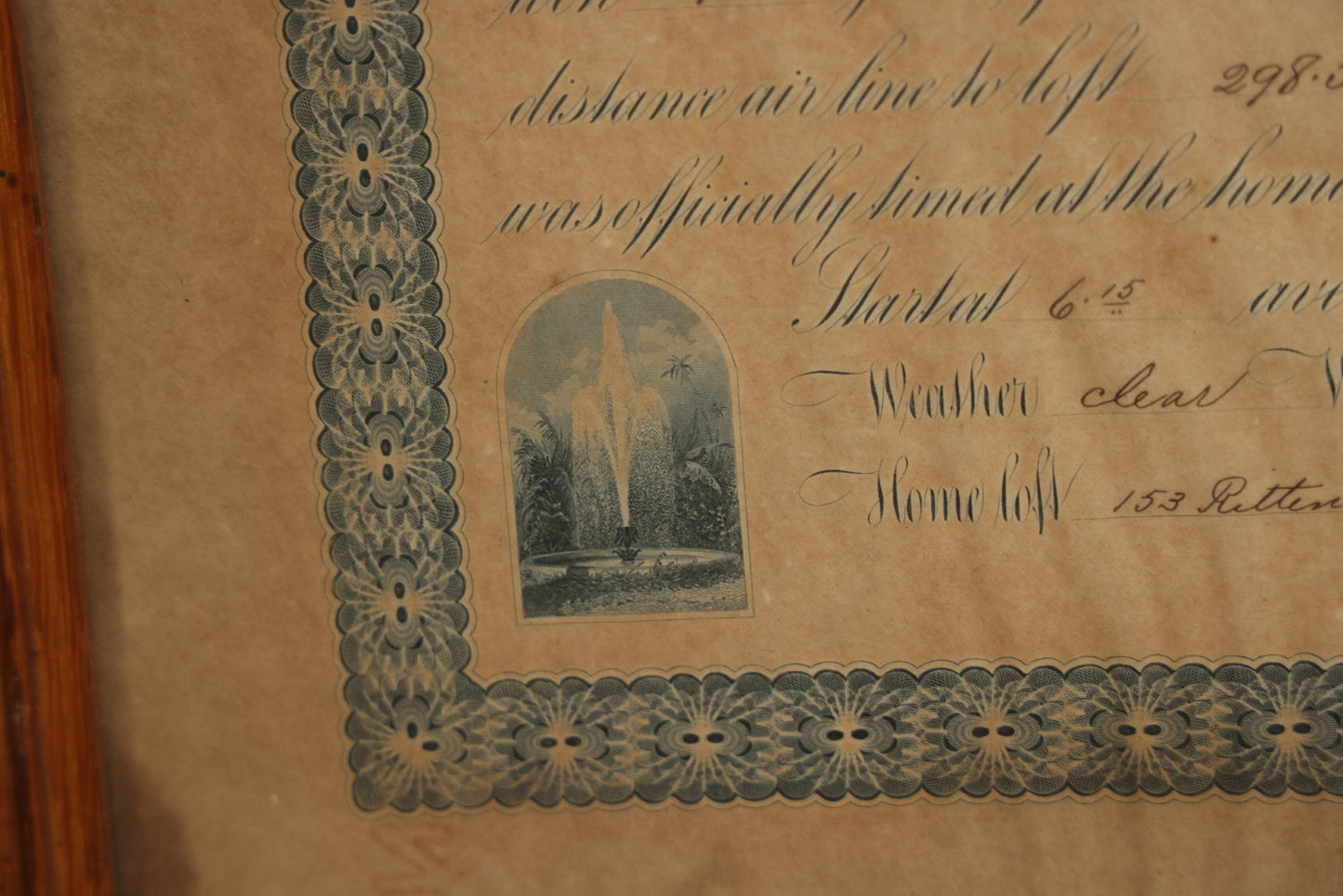 Lot 014 - Antique Diploma From The National Federation Of American Homing Pigeon Fanciers, Given To Mr. W.H. Praul, Germantown, Pennsylvania, May 1895