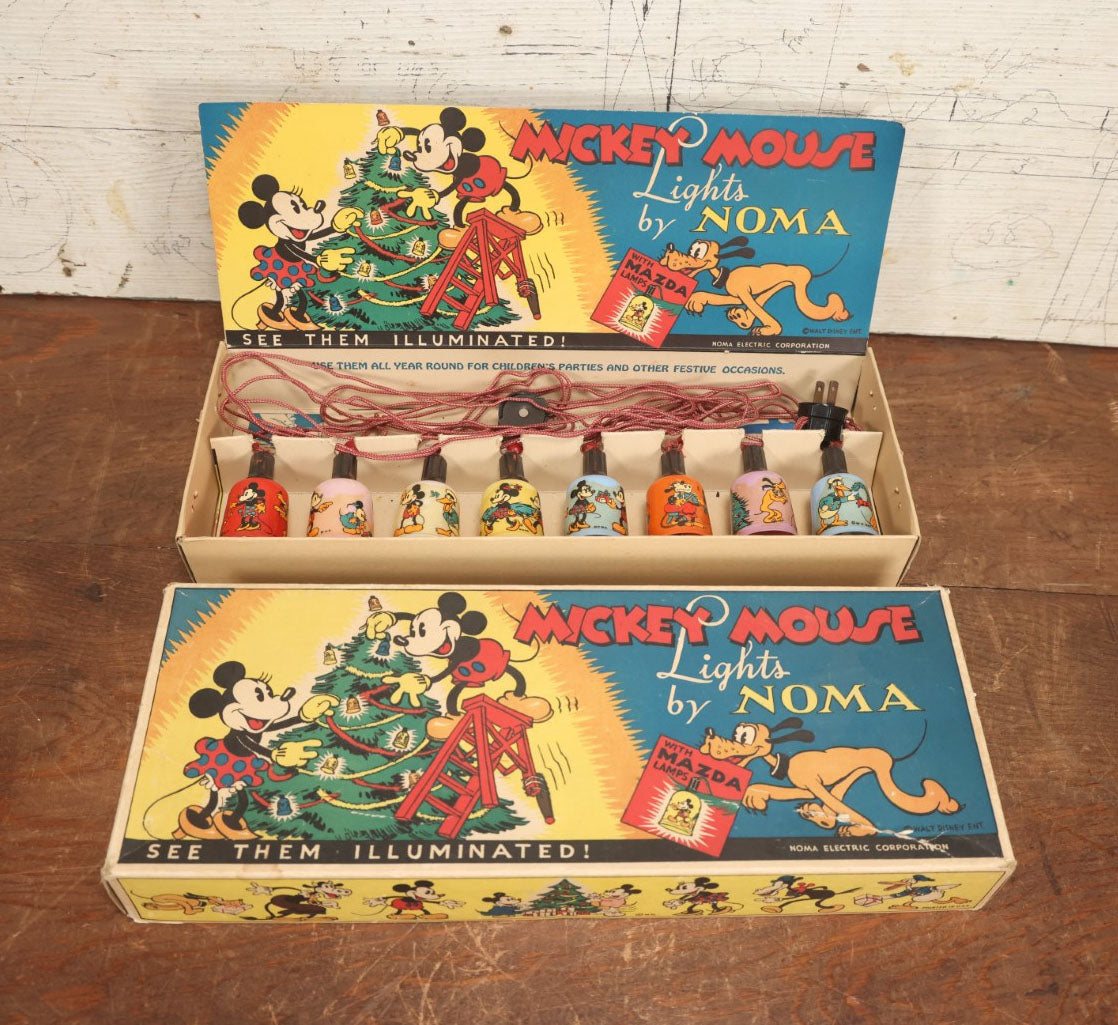 Lot 015 - Mickey Mouse Christmas Lights Set In Box By Noma, Catalogue No. 105, With Mazda Lamps, In Box, Non Working, Circa 1930s