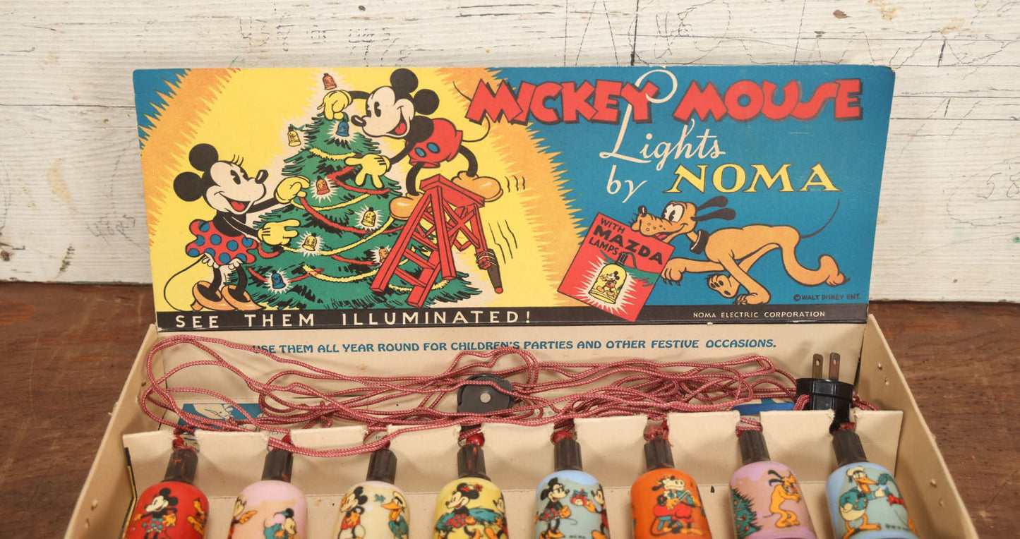 Lot 015 - Mickey Mouse Christmas Lights Set In Box By Noma, Catalogue No. 105, With Mazda Lamps, In Box, Non Working, Circa 1930s