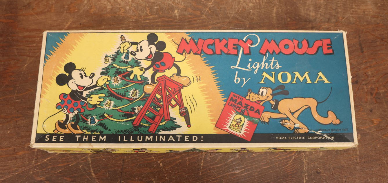 Lot 015 - Mickey Mouse Christmas Lights Set In Box By Noma, Catalogue No. 105, With Mazda Lamps, In Box, Non Working, Circa 1930s