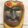 Lot 016 - Vintage Mexican Folk Art Carved Wooden Mask Of A Gray Face With A Snake Wrapped Around It, Wall Hanger, Green Eyes