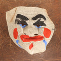 Lot 018 - Vintage Gauze Canvas Fabric Halloween Mask, White Face With Red, Blue, And Black Coloring, Clown
