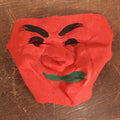 Lot 019 - Vintage Gauze Canvas Fabric Halloween Mask, Red Face With Green Lips, Black Eyebrows