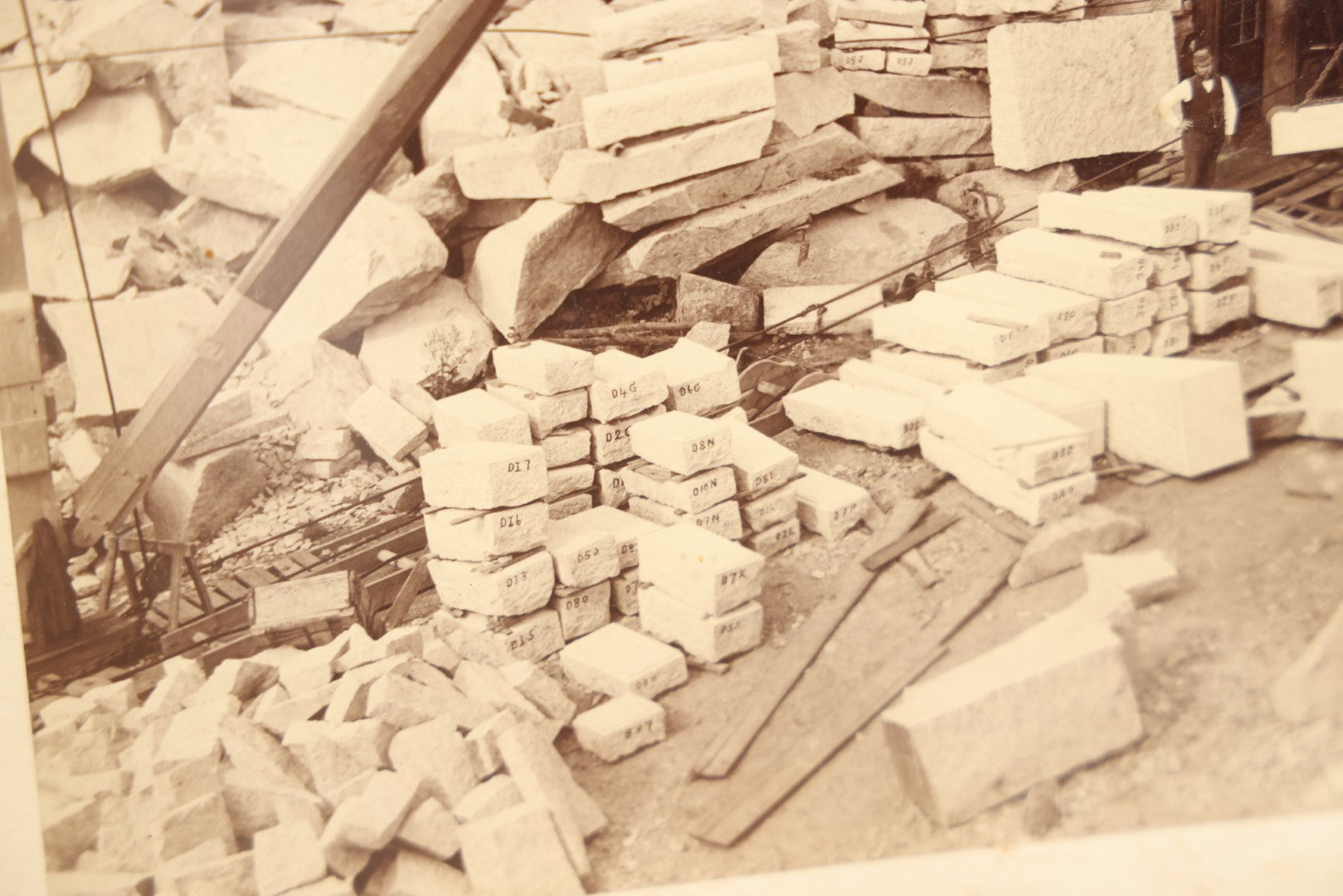 Lot 021 - Antique Occupational Photo Of A Group Of Quarrymen And Apparatus At A Quarry In Milford, Massachusetts, With Handwritten Inscription, 14-3/4" x 13"