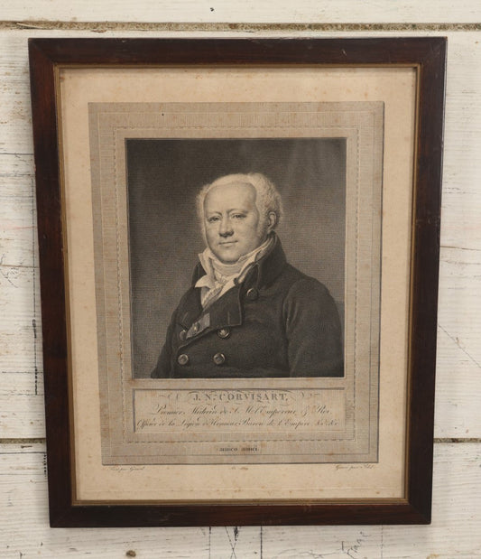 Lot 023 - Antique French Engraving Of Physician Jean-Nicolas Corvisart-Desmarets, Doctor To Napoleon, In Frame, 11" x 13-3/4"