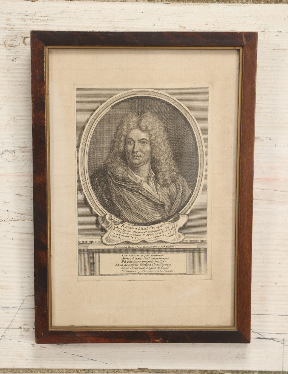 Lot 024 - Antique French Engraving Of Surgeon Roland Paul Arnaud, Surgeon To The King, In Frame, 6-3/4" x 9-1/2"