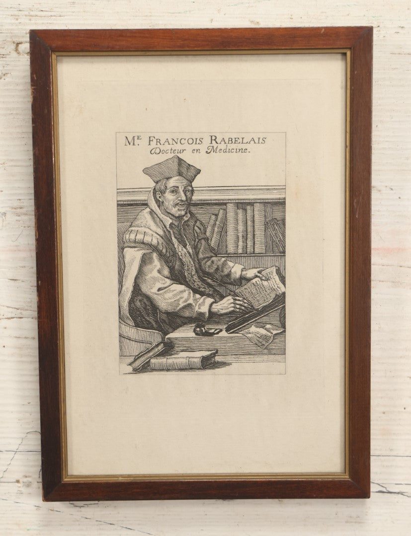 Lot 025 - Antique French Engraving Of Physician And Writer François Rabelais, In Frame, 6-3/4" x 9-1/2"