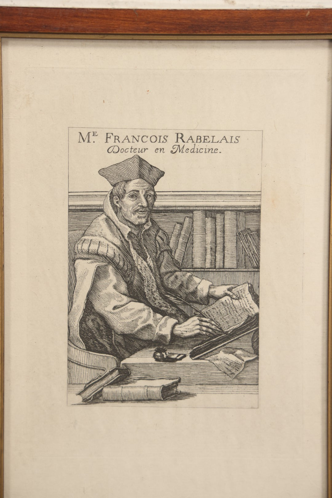 Lot 025 - Antique French Engraving Of Physician And Writer François Rabelais, In Frame, 6-3/4" x 9-1/2"