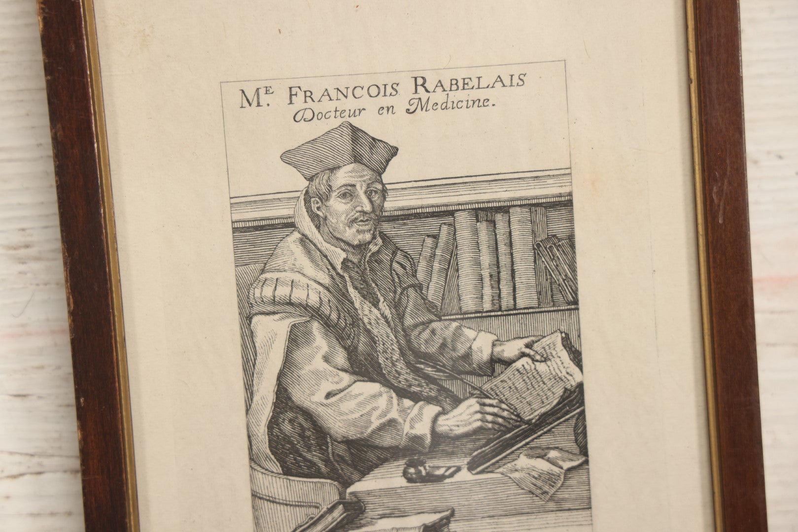 Lot 025 - Antique French Engraving Of Physician And Writer François Rabelais, In Frame, 6-3/4" x 9-1/2"