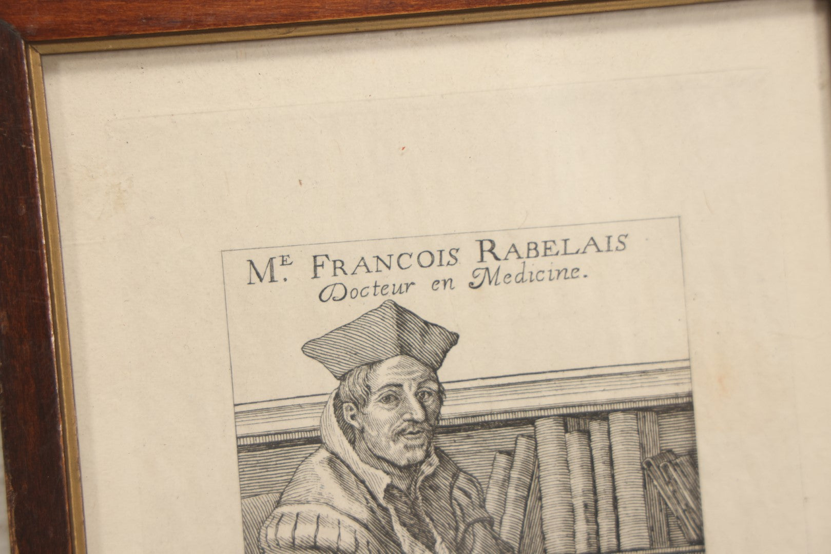 Lot 025 - Antique French Engraving Of Physician And Writer François Rabelais, In Frame, 6-3/4" x 9-1/2"