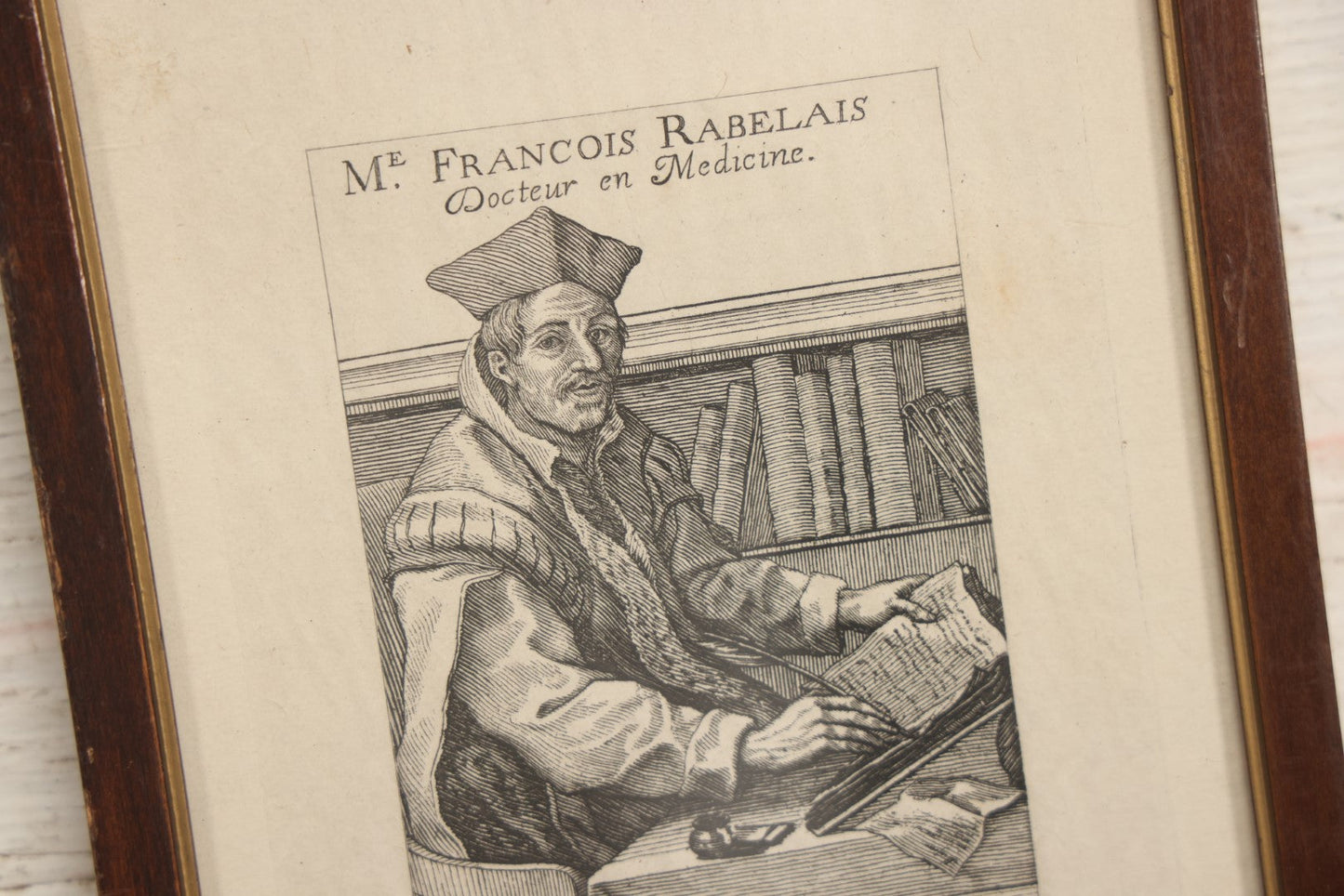 Lot 025 - Antique French Engraving Of Physician And Writer François Rabelais, In Frame, 6-3/4" x 9-1/2"