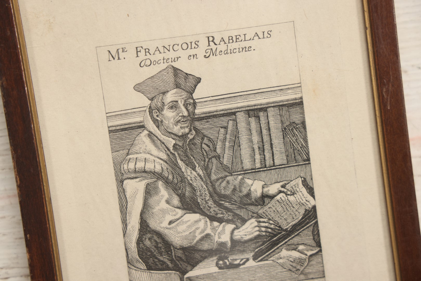 Lot 025 - Antique French Engraving Of Physician And Writer François Rabelais, In Frame, 6-3/4" x 9-1/2"